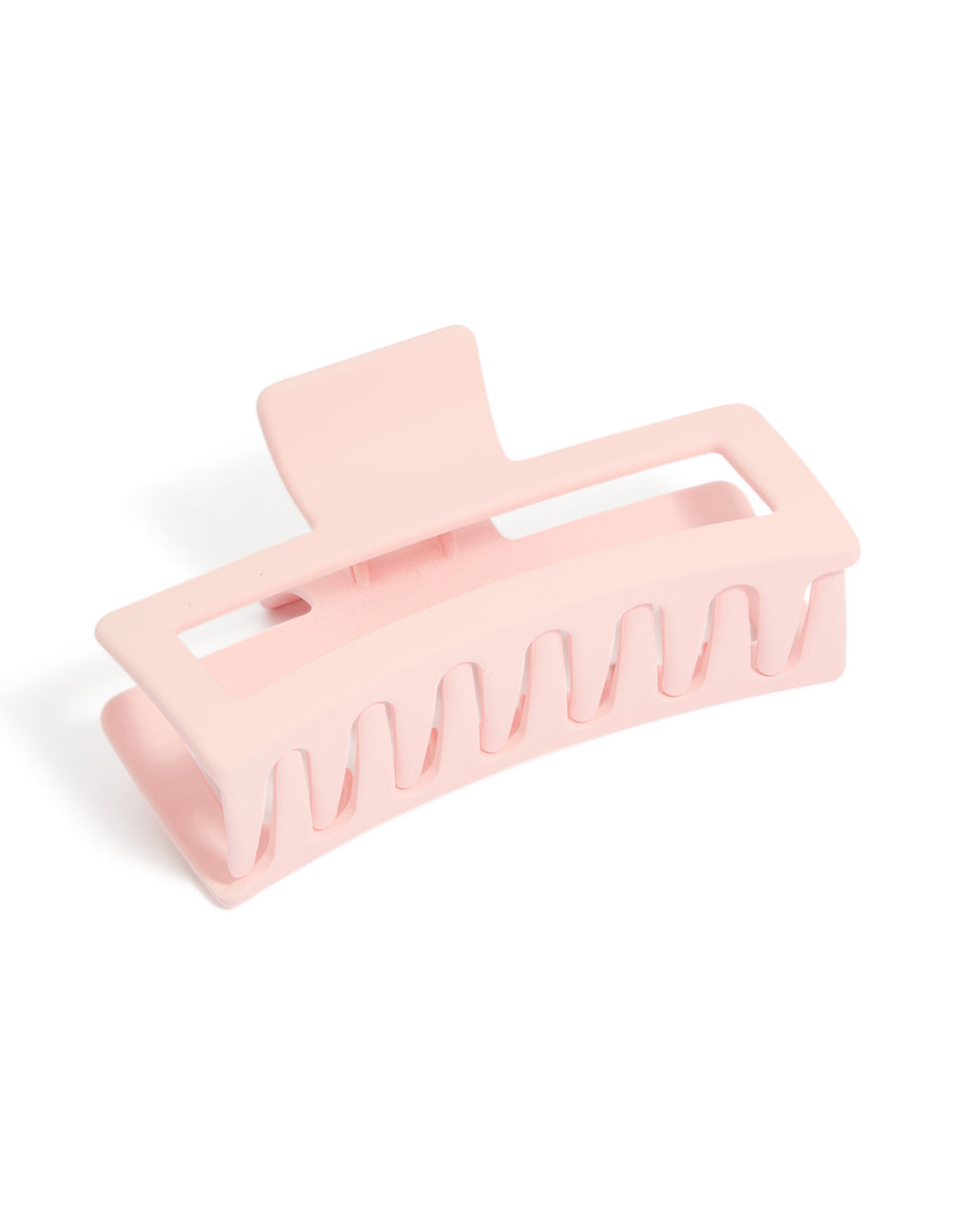 Showcasing a misty rose matte rectangle extra large claw clip front view