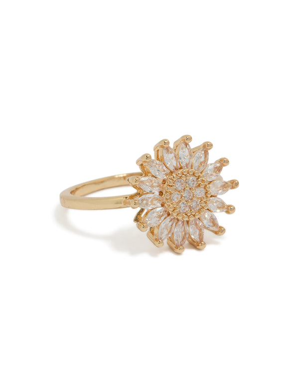 Gold Cubic Zirconia Daisy Flower Ring