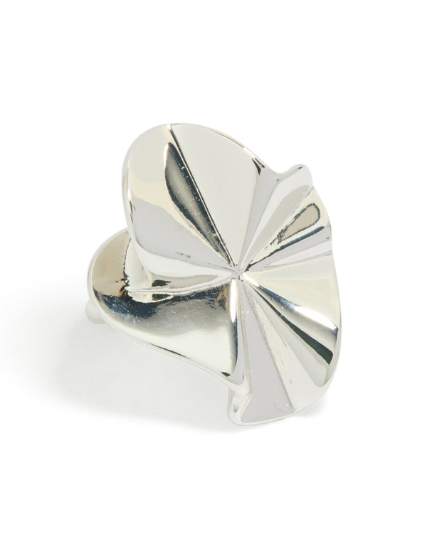 Showcasing a statement silver plated organic fan ring front view