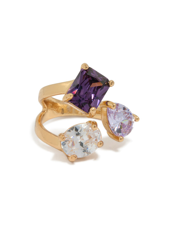 Gold Plated Multi Cubic Zirconia Statement Ring