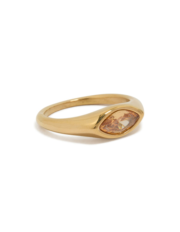 Gold Plated Stainless Steel Cubic Zirconia Signet Ring