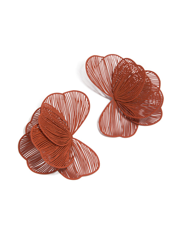 Coated Wire Orange Petal Stud Earrings