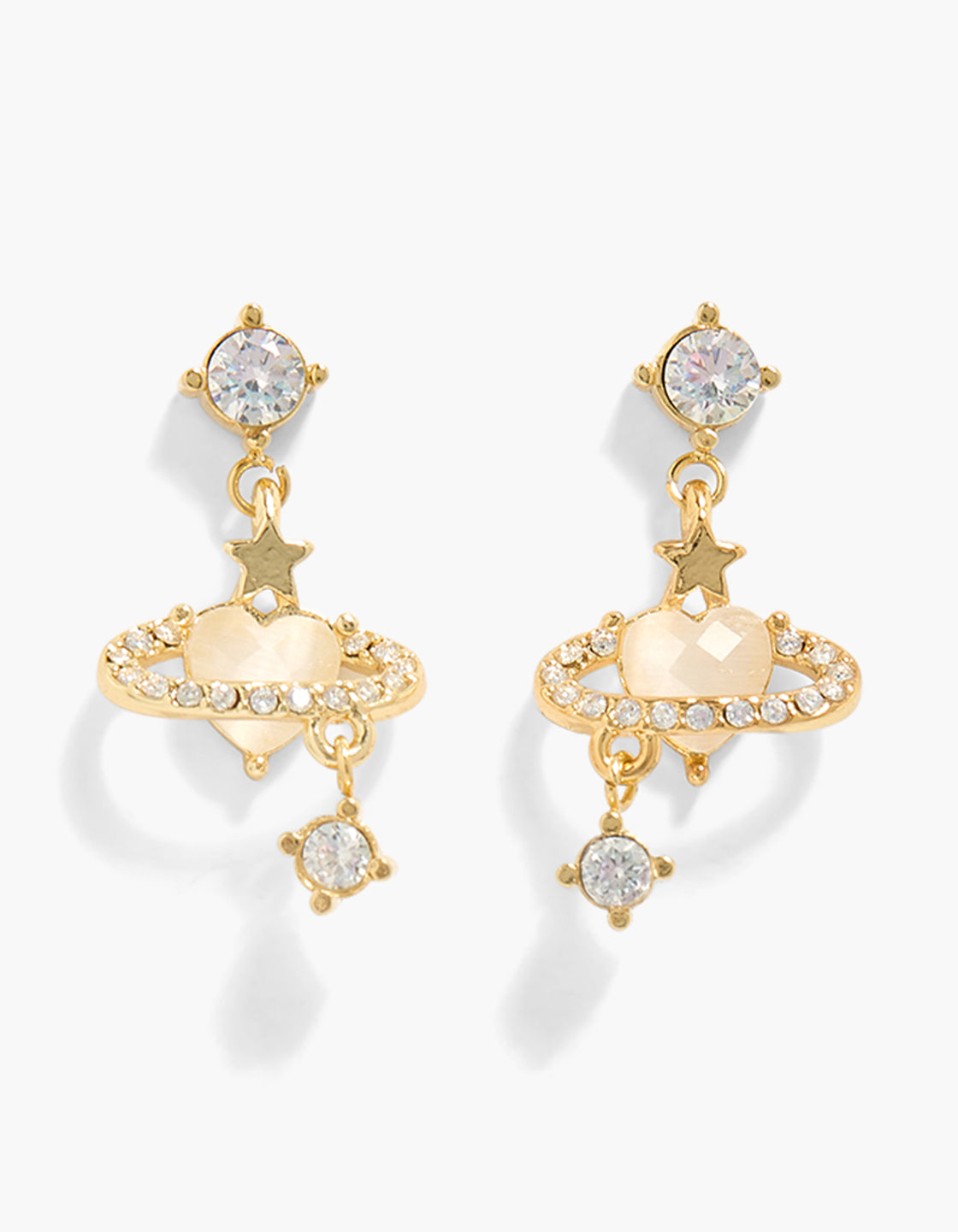 Waterproof Gold Plated Stainless Steel Cubic Zirconia Planet Drop Earrings