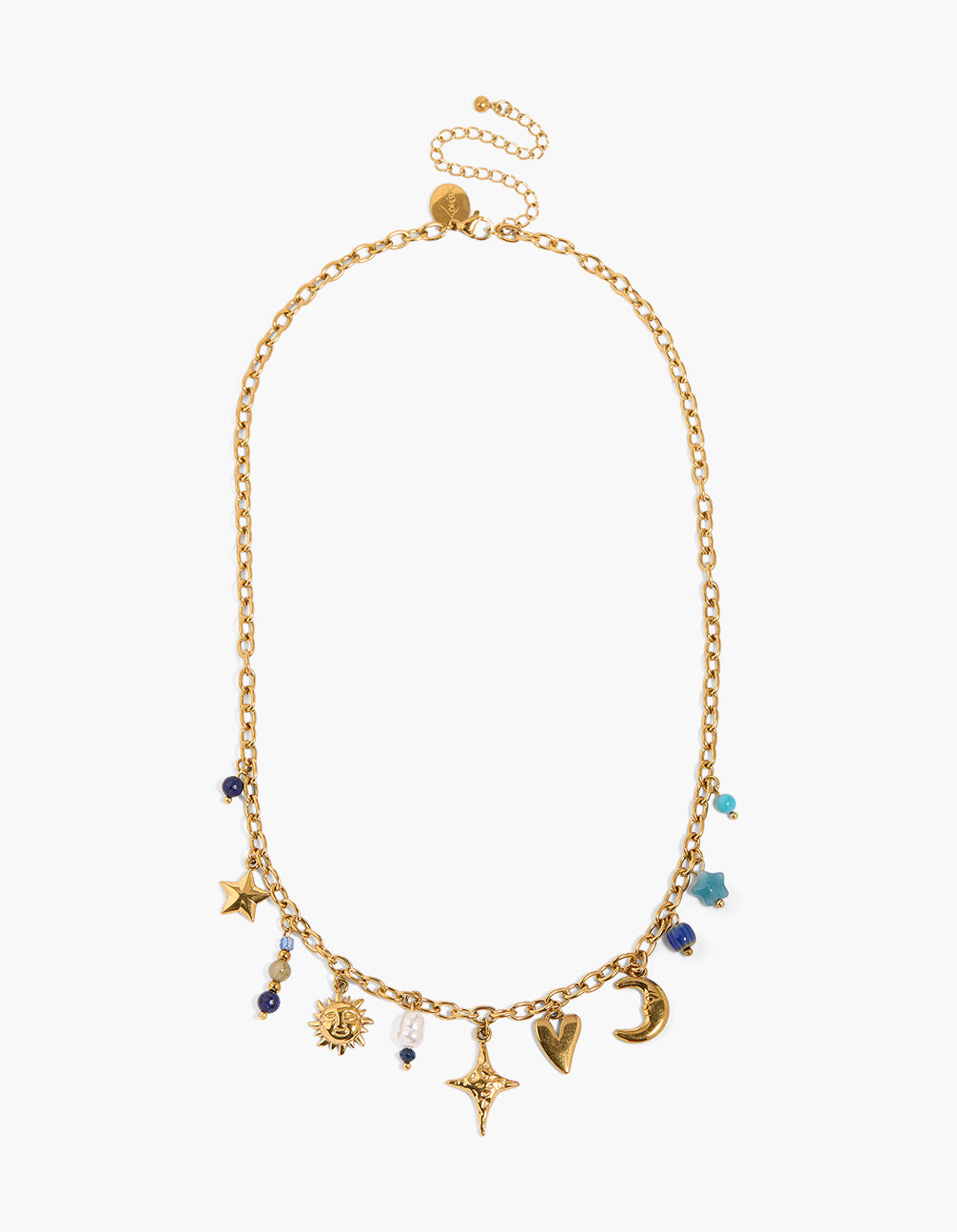 Waterproof Gold Plated Stainless Steel Celestial Beaded Charm Necklace