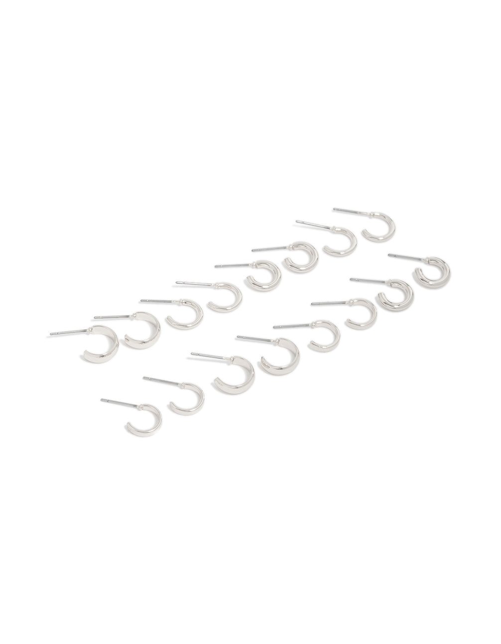 Showcasing silver plain open hoop earrings 8-pack front view