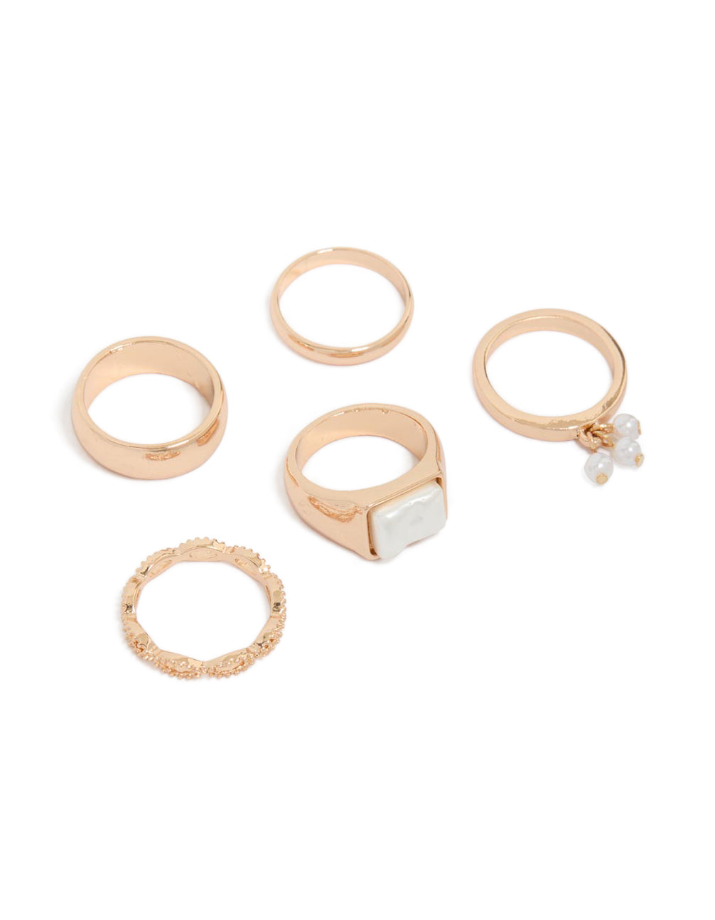 Explore this statement pearl ring 5-pack in gold front view