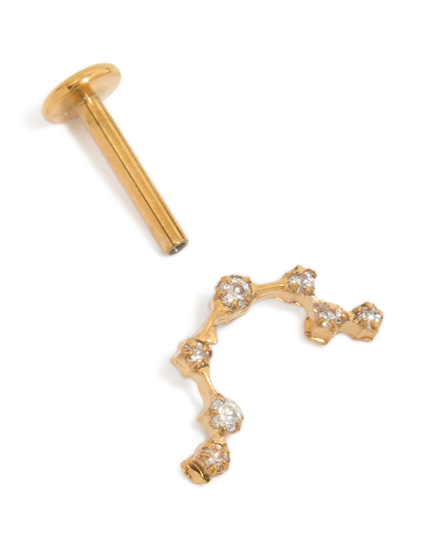 Crafted from surgical steel celestial constellation flat back stud with cubic zirconia in gold detail view