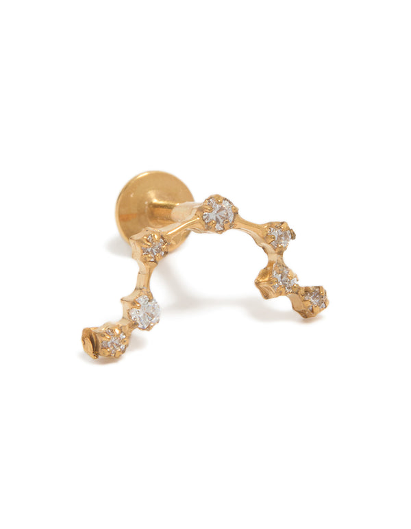 Showcasing celestial constellation flat back stud crafted from surgical steel with cubic zirconia in gold front view