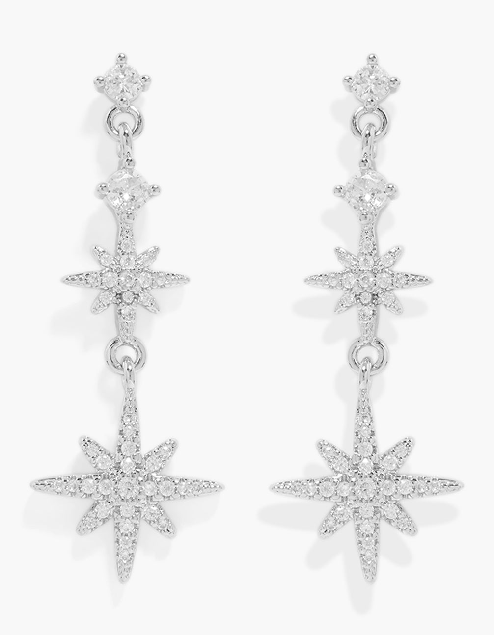 Silver Cubic Zirconia Star Trio Drop Earrings