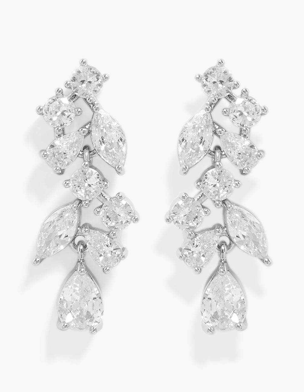 Silver Cubic Zirconia Dainty Mini Vine Earrings