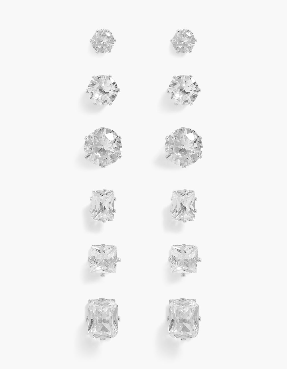 Silver Statement Cubic Zirconia Classic Earrings 6-Pack
