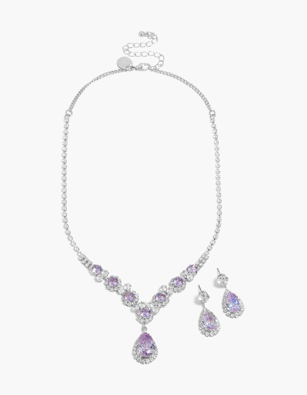Silver Lilac Purple Cubic Zirconia Necklace & Earrings Set