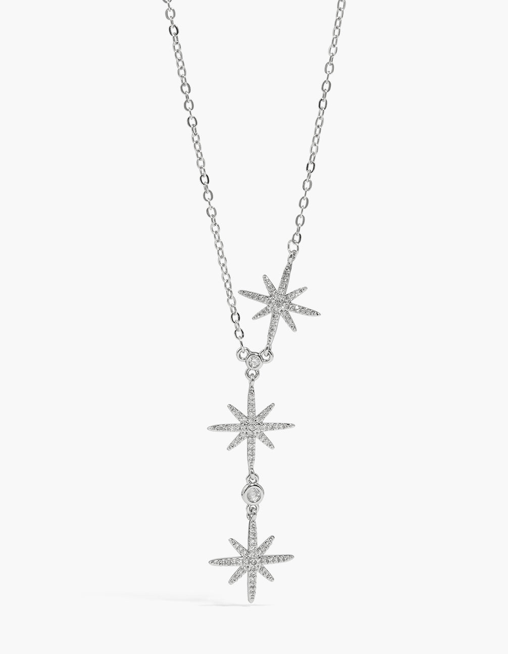 Silver Cubic Zirconia Pavé Stars Trio Y-Necklace