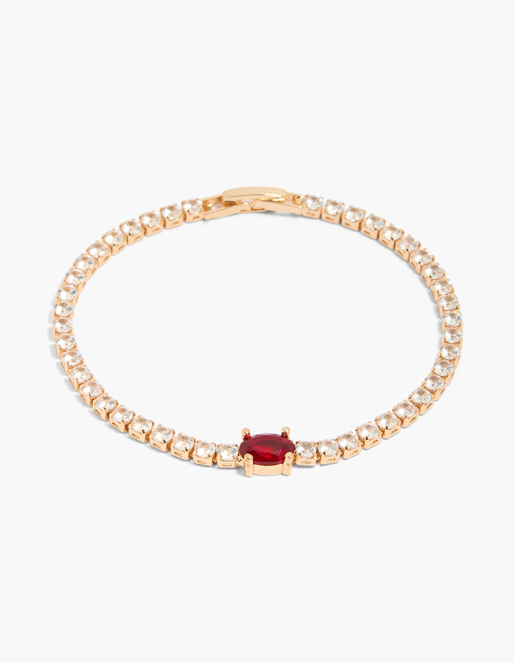 Gold Red Cubic Zirconia Classic Oval Tennis Bracelet