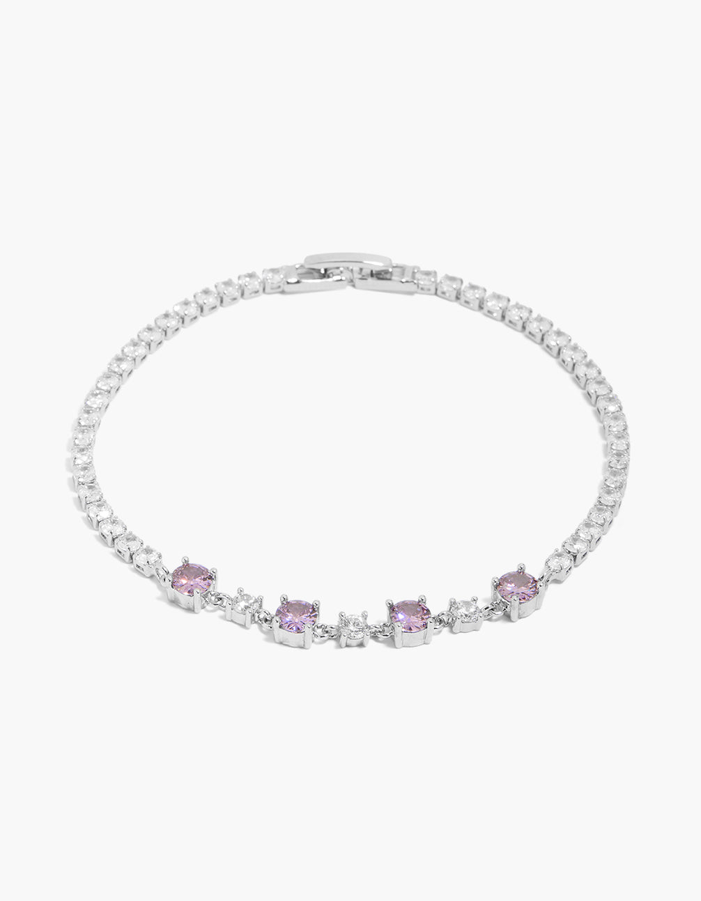 Silver Dainty Purple Cubic Zirconia Circles Tennis Bracelet