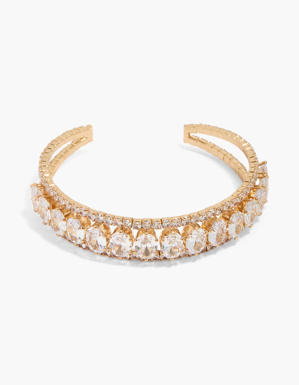 Gold Cubic Zirconia Statement Oval Wrist Cuff