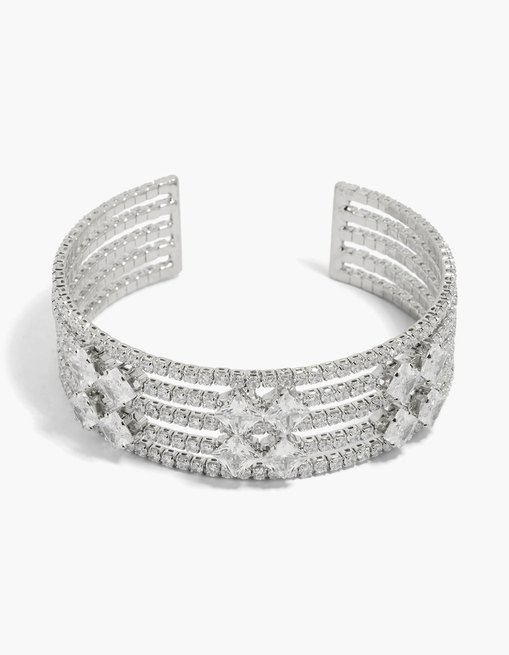 Silver Cubic Zirconia Statement Cup Chain Wrist Cuff