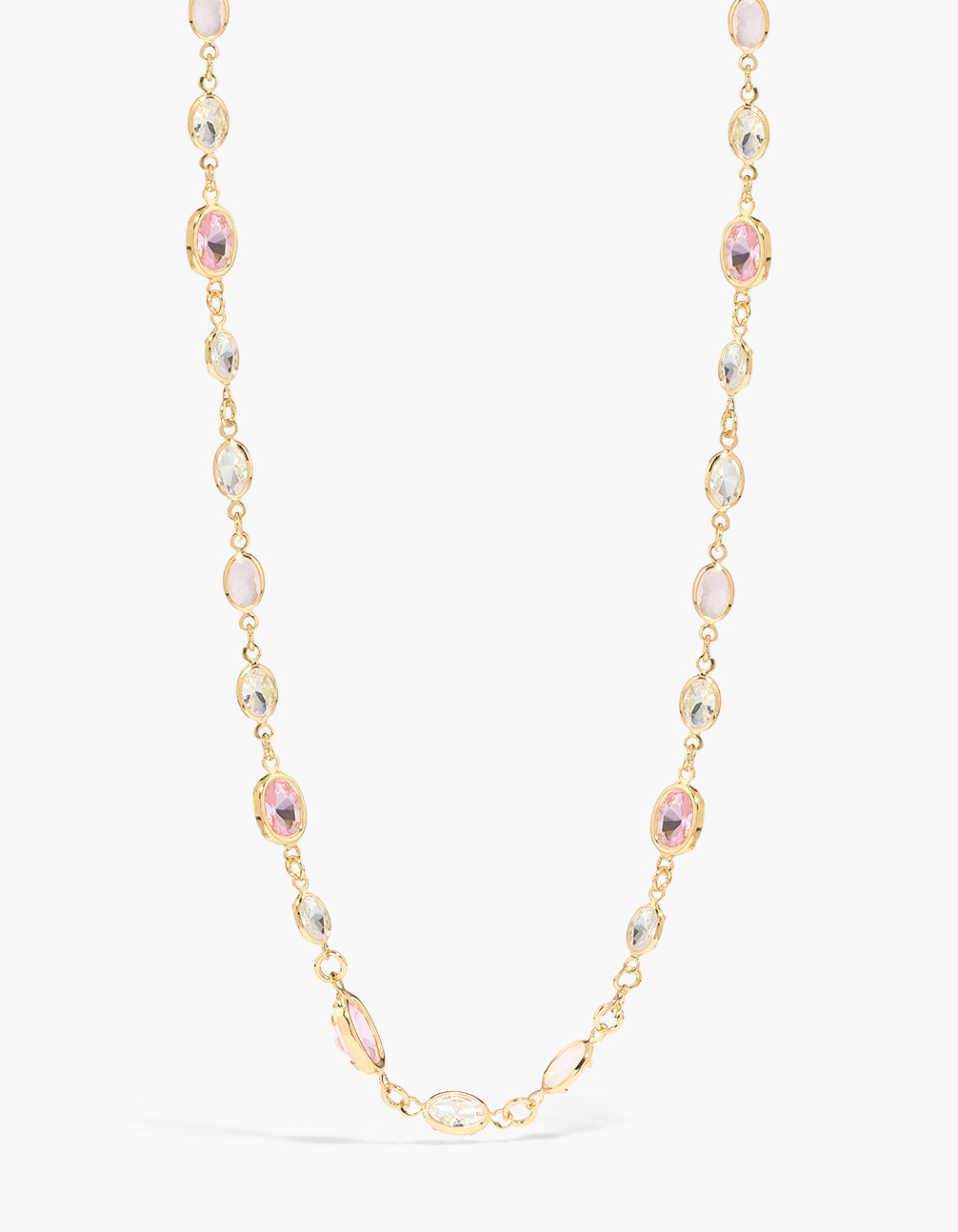Gold Plated Pink Cubic Zirconia Ovals Necklace
