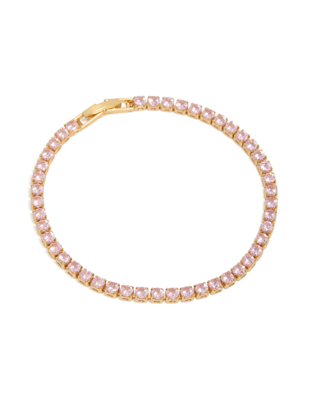 Gold Plated Cubic Zirconia Pink Tennis Bracelet