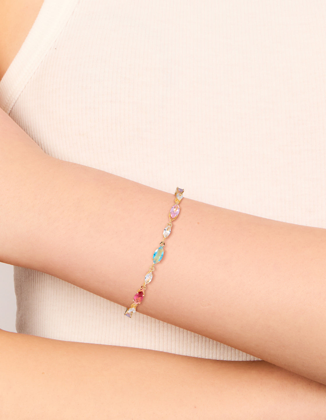 Gold Plated Mix Multicoloured Cubic Zirconia Ovals Bracelet