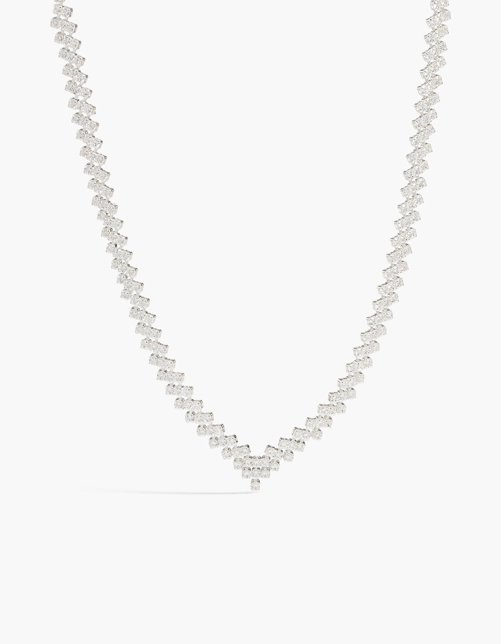 Silver Plated Cubic Zirconia Classic V-Shape Tennis Necklace