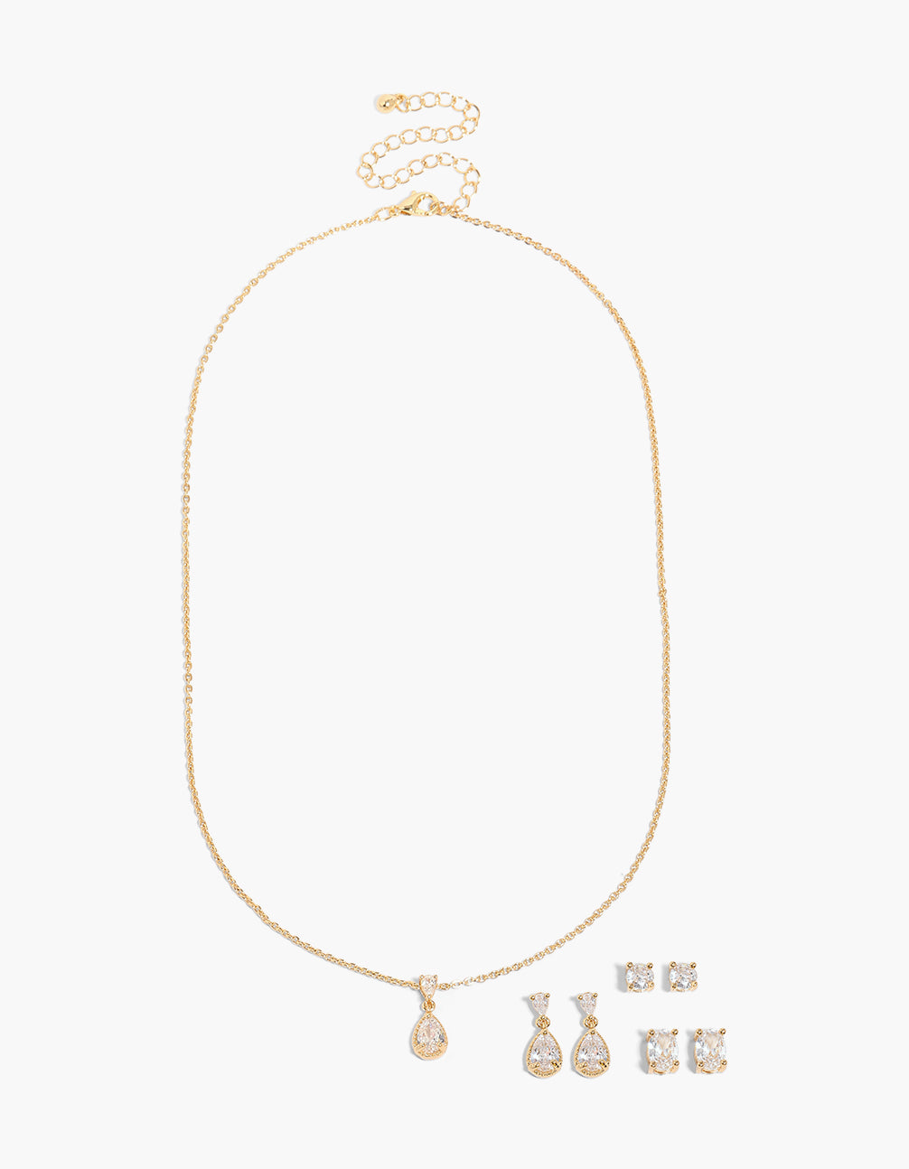 Gold Plated Cubic Zirconia Teardrop Necklace & Earrings Set