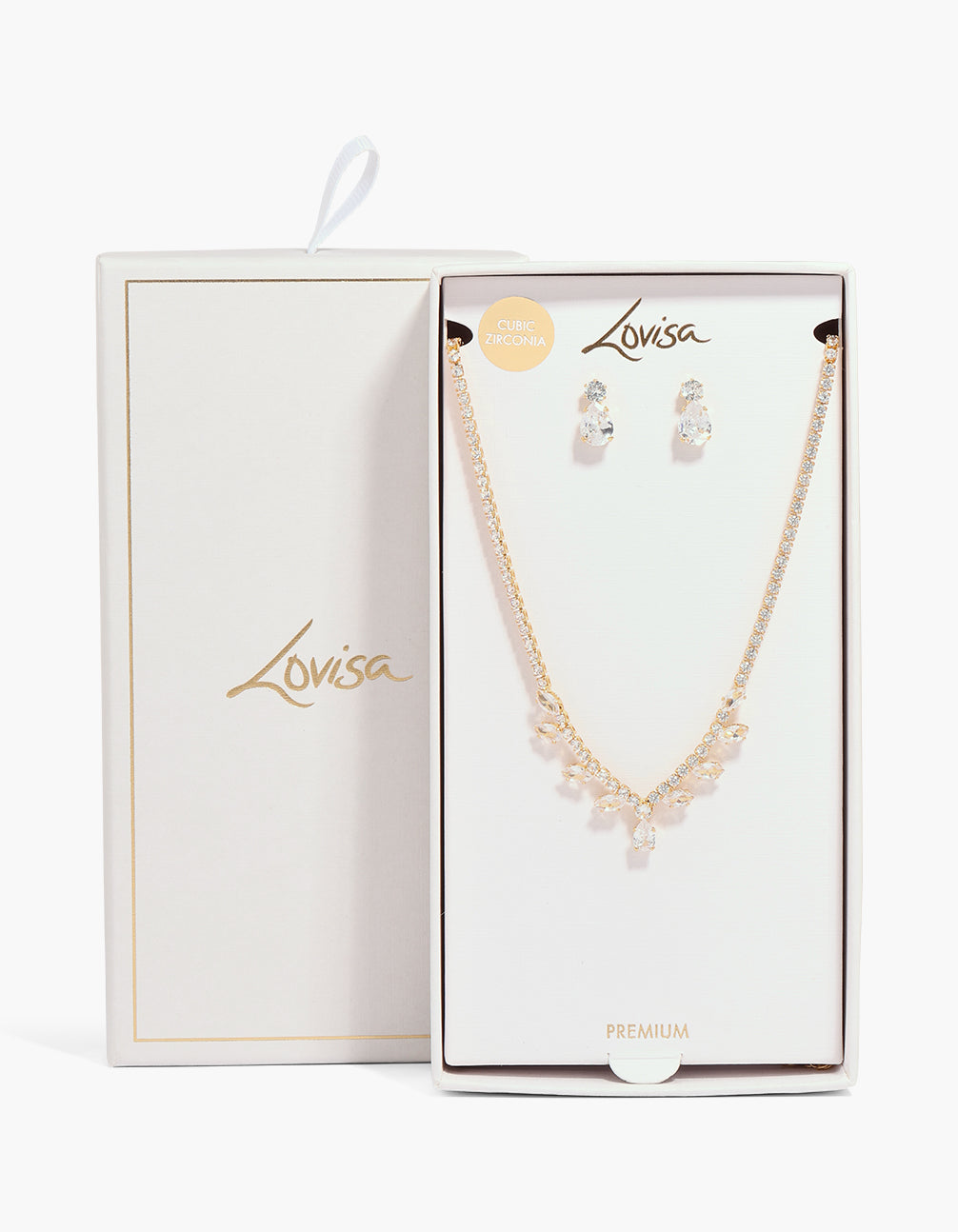 Gold Plated Oval Cubic Zirconia Necklace & Earrings Set