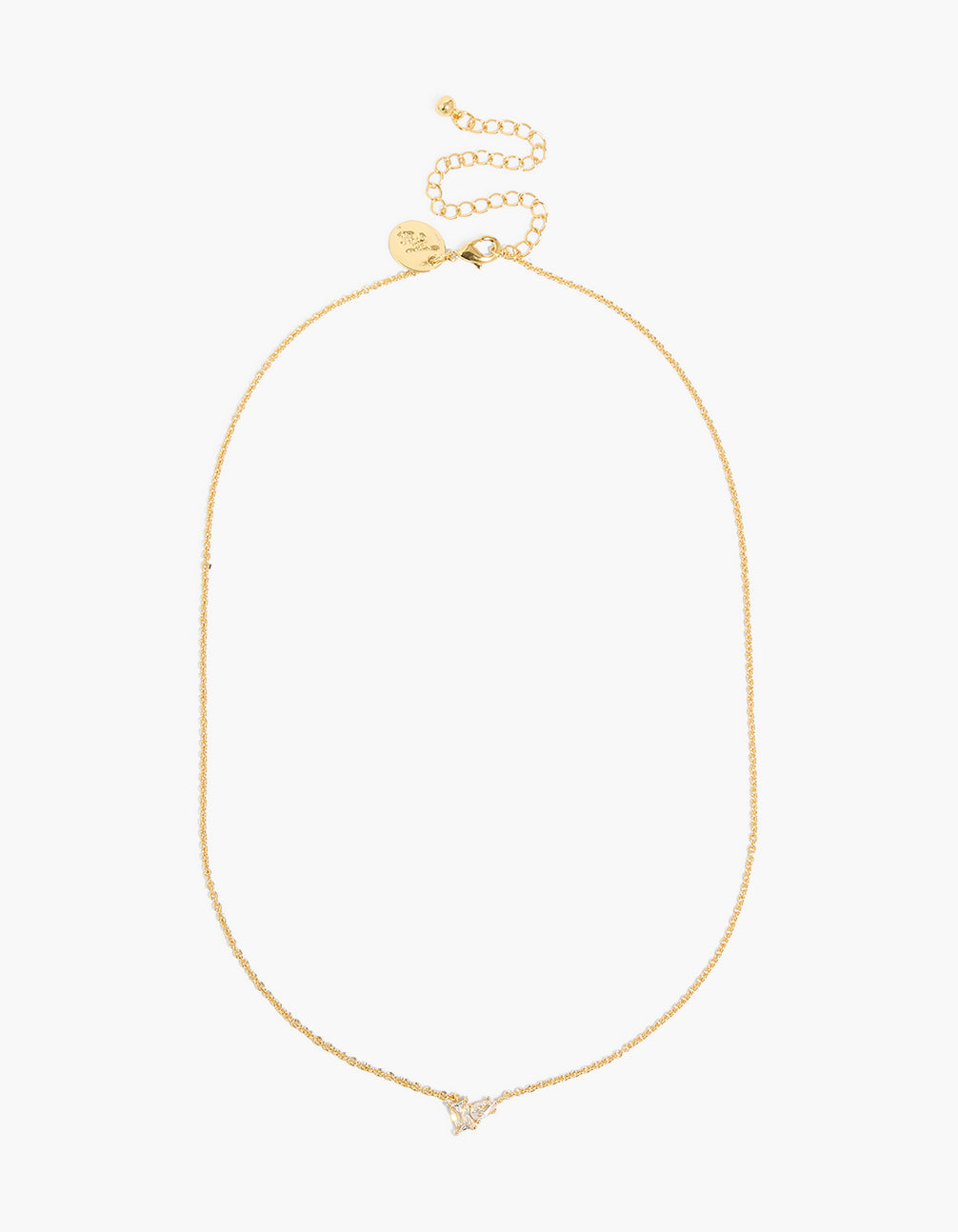 Elegant gold plated cubic zirconia rectangle pendant necklace with adjustable clasp detail view
