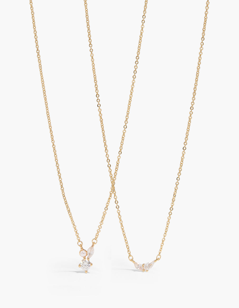 Featuring necklaces with cubic zirconia in gold plated material, dainty 2-pack close up view