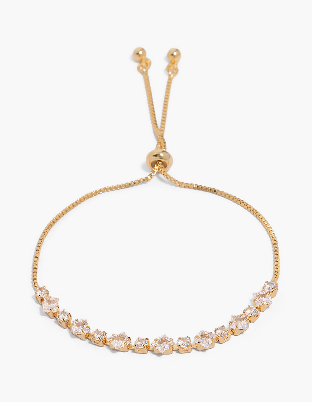 Elegantly designed Gold Plated Multi-Shaped Cubic Zirconias Toggle Bracelet front view