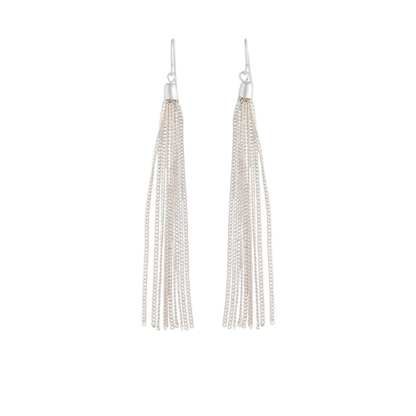 Silver Fine Chain Tassel Drop Earrings