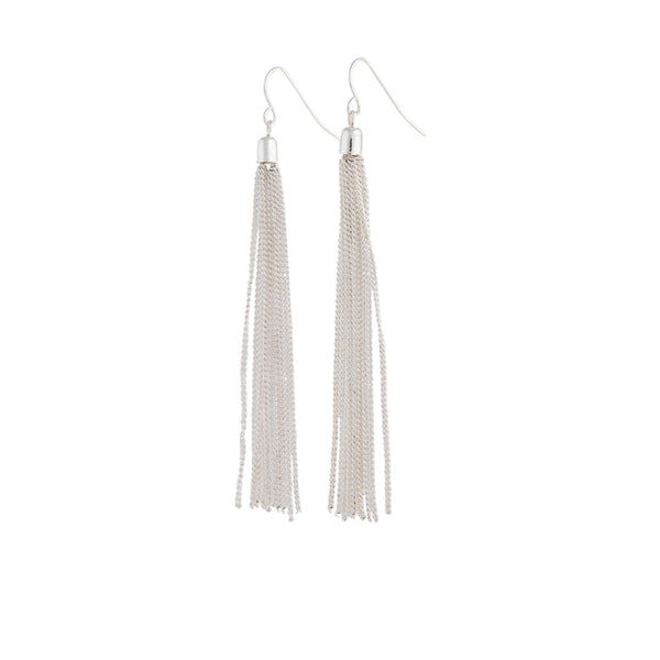 Silver Fine Chain Tassel Drop Earrings