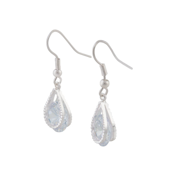Cubic Zirconia In Silver Teardrop Earrings