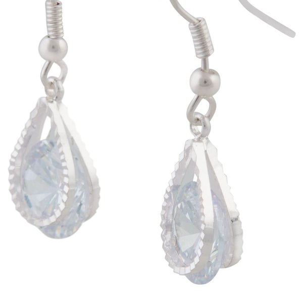 Cubic Zirconia In Silver Teardrop Earrings