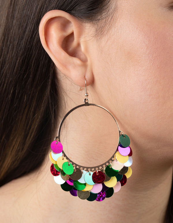 Mixed Brights Sequin Hoop Earrings
