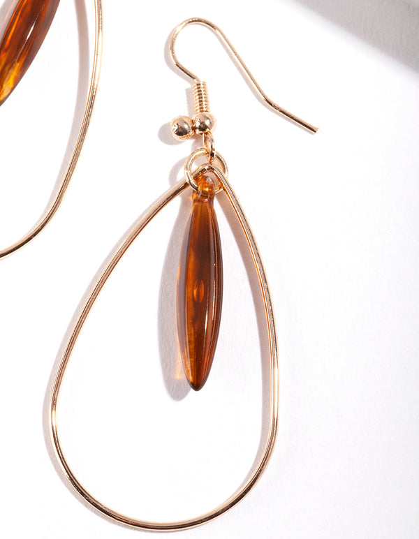Gold Marquise Stone Drop Earrings