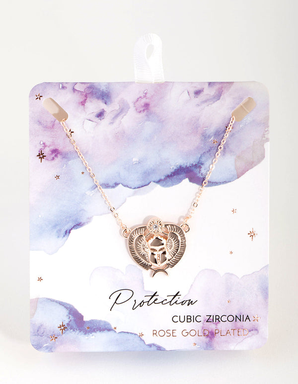 Rose Gold Plated Cubic Zirconia Scarab Beetle Necklace
