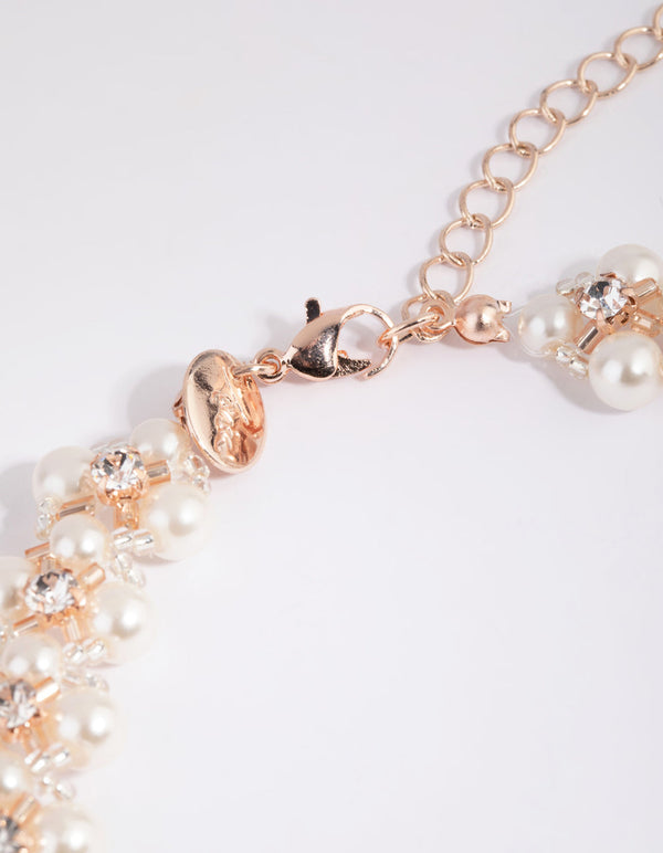 Rose Gold Diamante & Pearl Choker