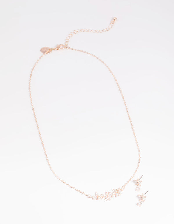 Rose Gold Marquise Flower Necklace & Earrings Set