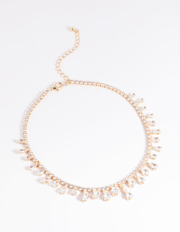 Gold Cubic Zirconia Droplet Choker