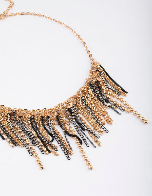 Gold Multi Chain Fringe Necklace