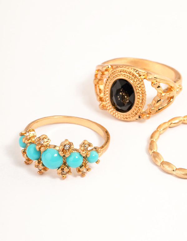 Gold Western Turquoise Ring Set