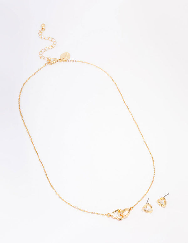 Gold Plated Linked Heart Jewellery Set
