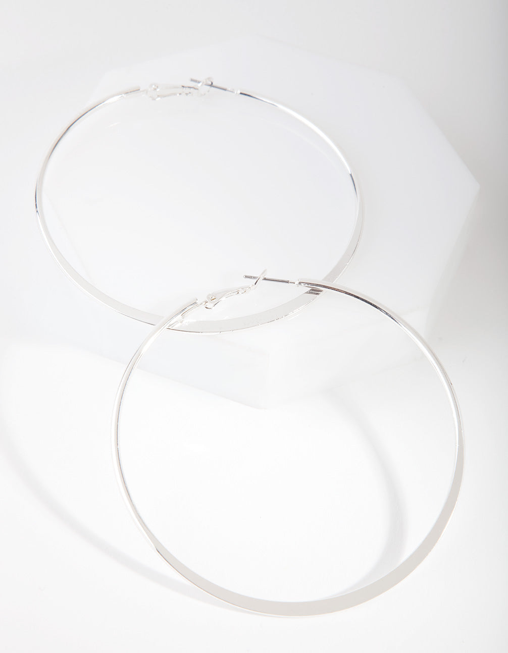 Silver Flat Edge 7cm Hoop Earrings