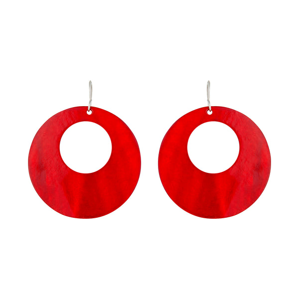 Red Round Polished Shell Earrings