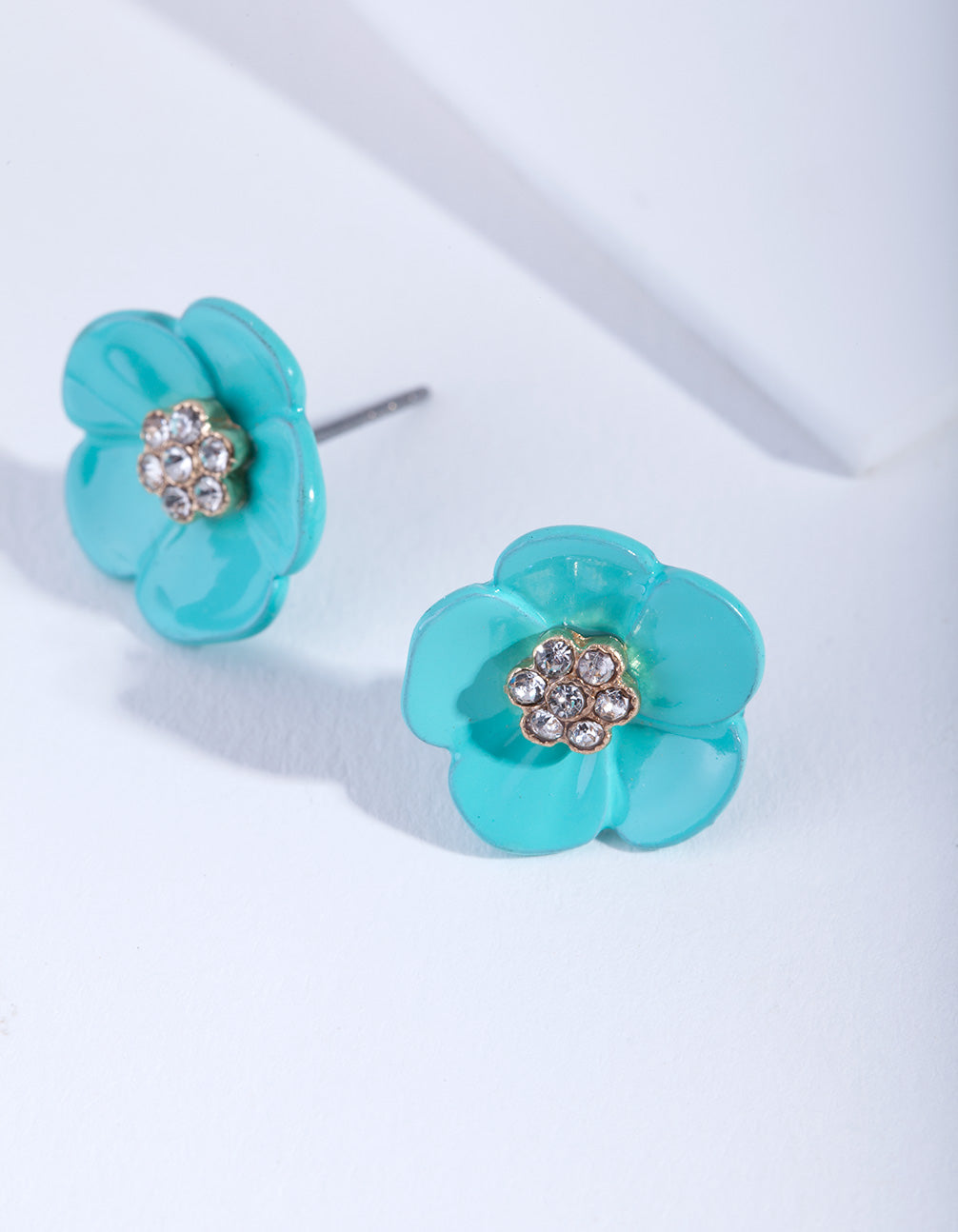 Teal Flower Diamante Stud Earrings