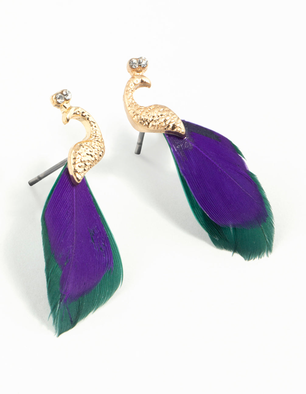 Green Feather Mini Peacock Earrings