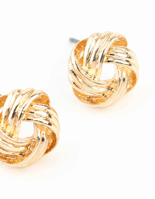 Gold Textured Knot Stud Earrings