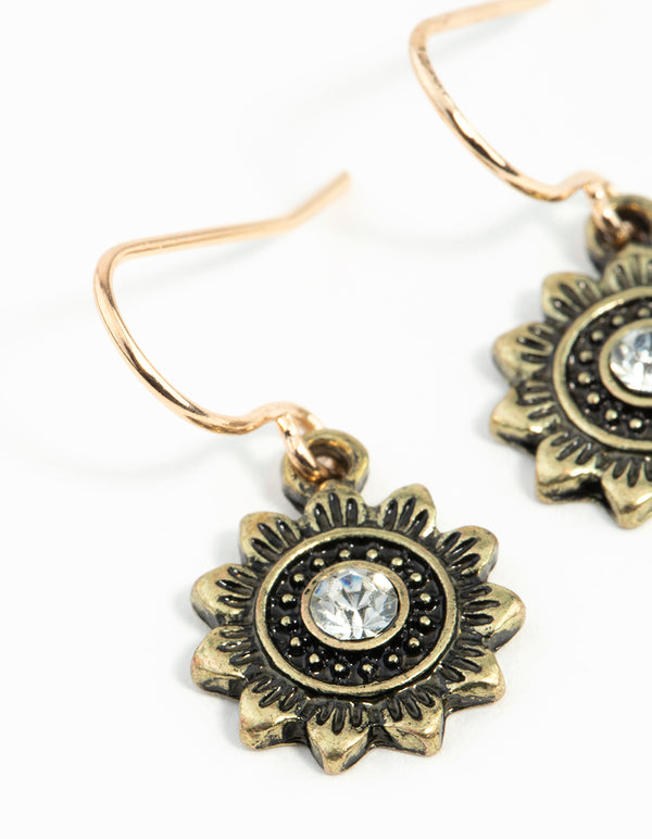 Gold Sun Drop Earrings