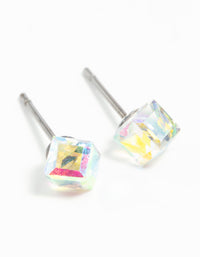Clear Gem 3D Cube Stud Earrings - link has visual effect only